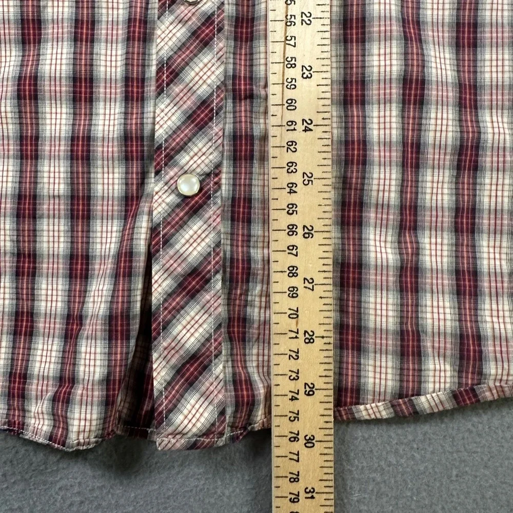 Banana Republic Mens Slim Fit Western Plaid Snap Button Shirt Red Cream Large